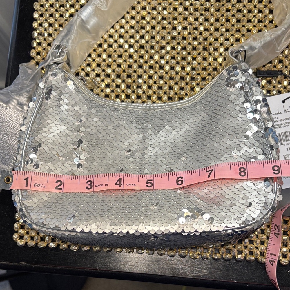 Nicole Miller Shimmering Silver Sequin Shoulder Bag - Picture 6 of 6